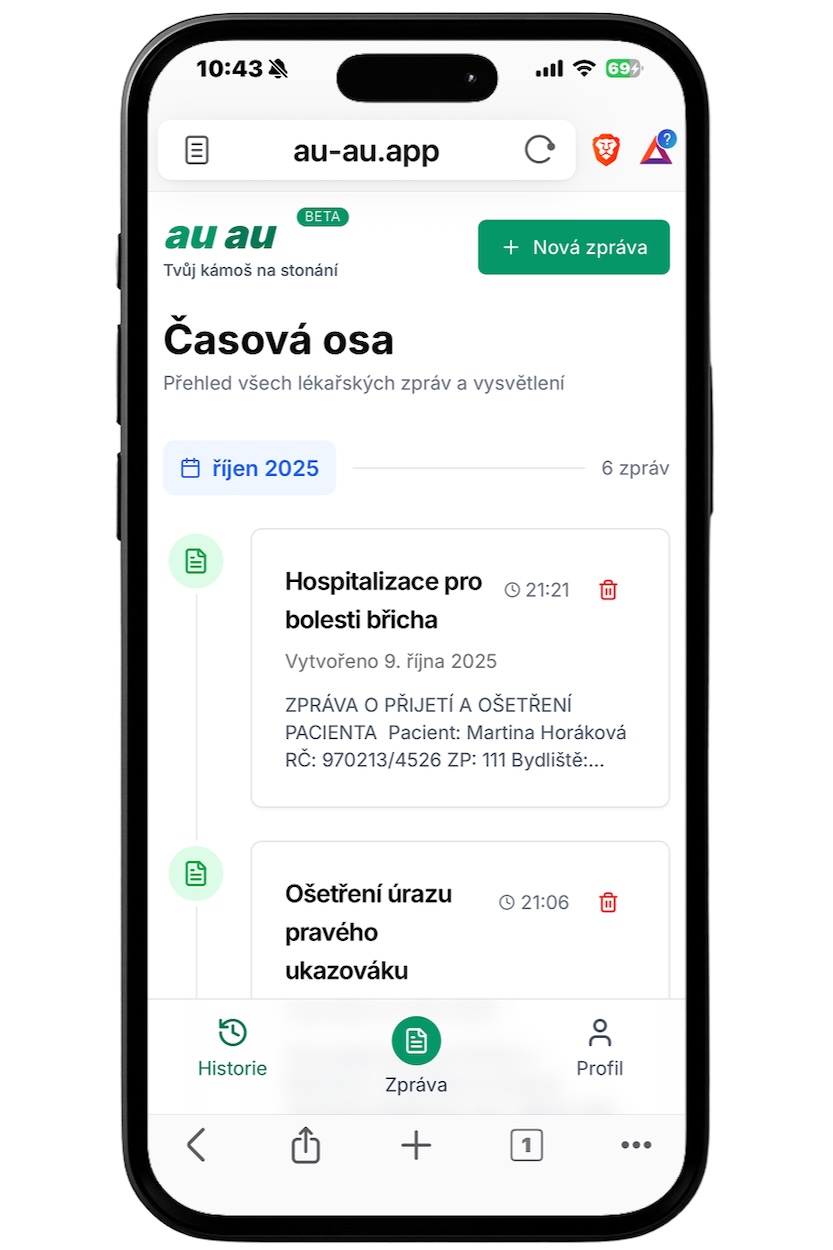 au au app screenshot - treatment history timeline
